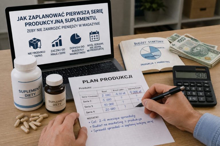 Jak zaplanować pierwszą serię produkcyjną suplementu, żeby nie zamrozić pieniędzy w magazynie